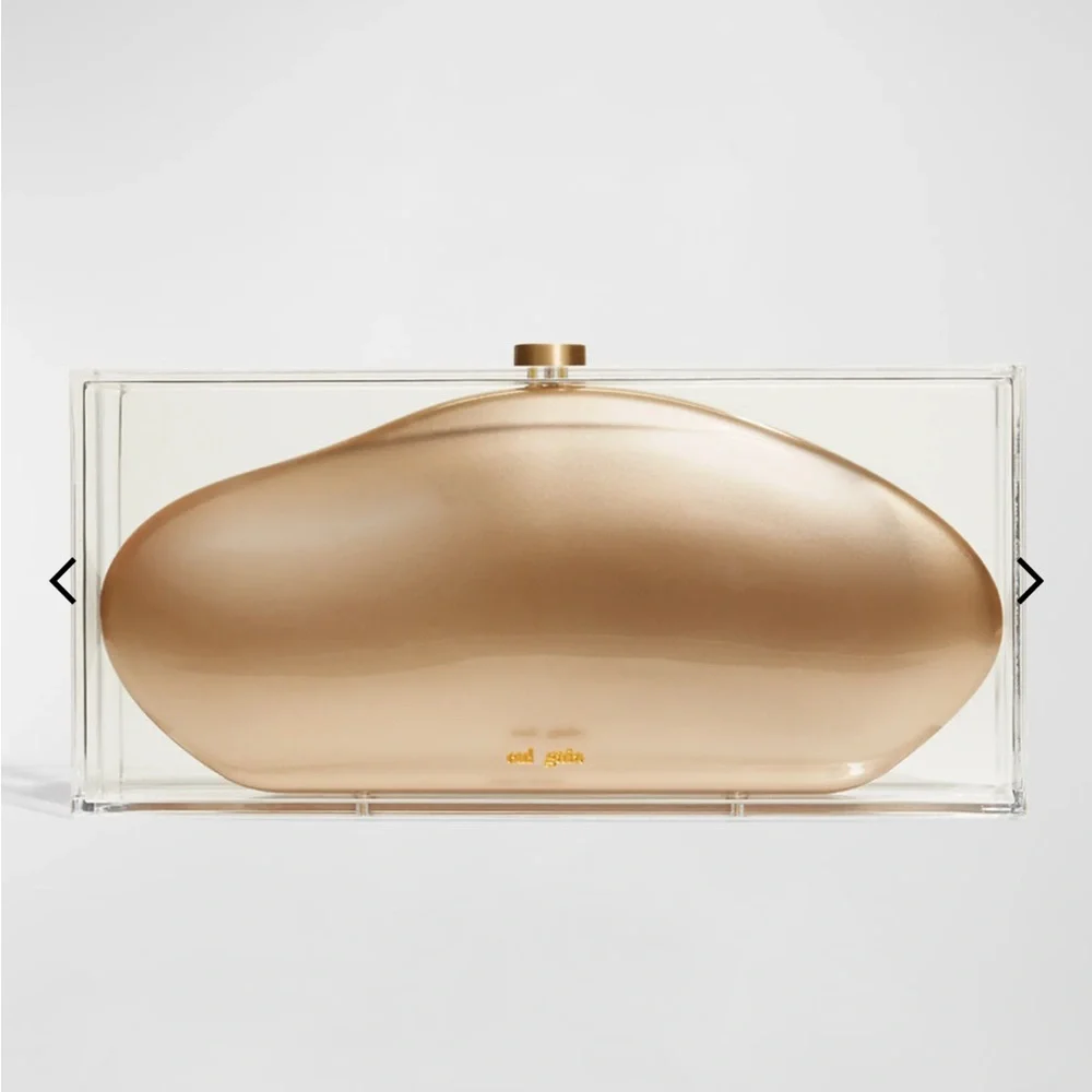 CULT GAIA Metallic Gold Clutch Enclosed In Acrylic-LOWEST PRICE AROUND - Picture 12 of 13